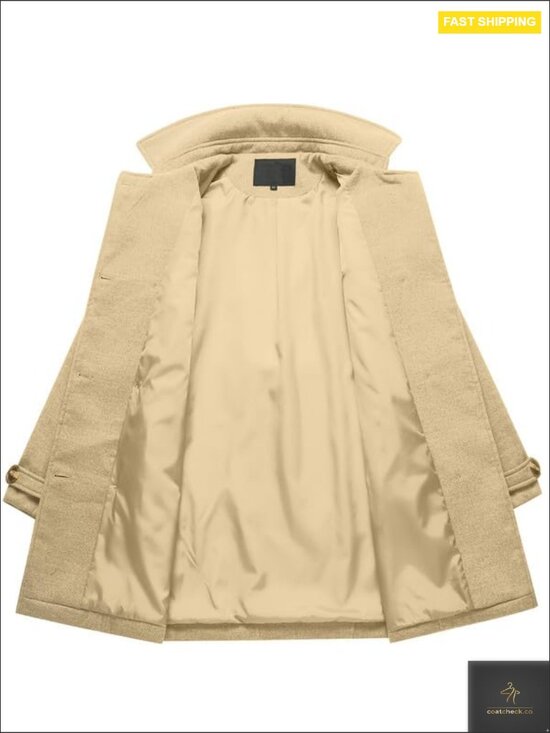 Classic Wool Pea Coat Double Breasted Trench Belted Winter Coat Chic Elegant - Picture 6 of 6